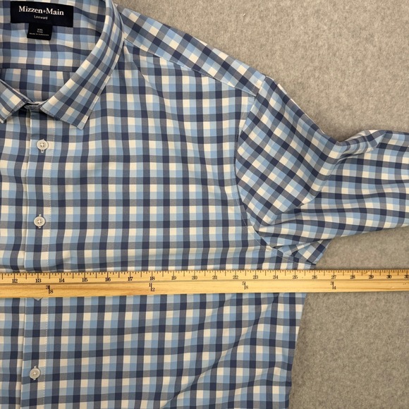 Mizzen+Main Leeward Dress Shirt Mens XXL Blue Gingham Check Trim Fit Stretch - Picture 8 of 11